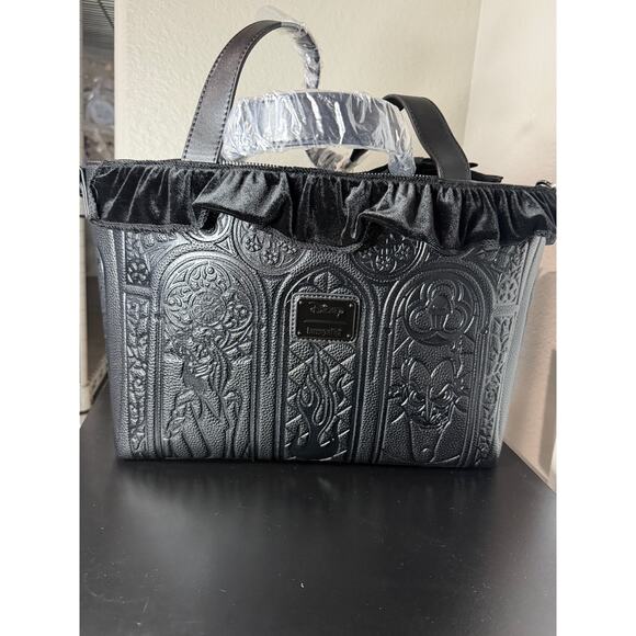 Loungefly Disney Villains Stained Glass Windows Black Tote Crossbody Bag NWT - Picture 5 of 7